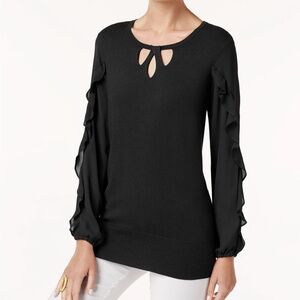 Alfani black long sleeve sweater with ruffle sleeves size petite large